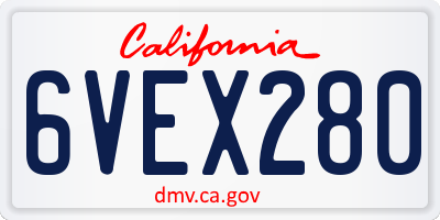 CA license plate 6VEX280