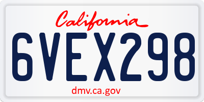 CA license plate 6VEX298
