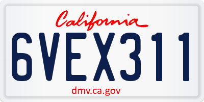 CA license plate 6VEX311