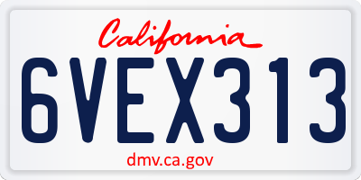 CA license plate 6VEX313