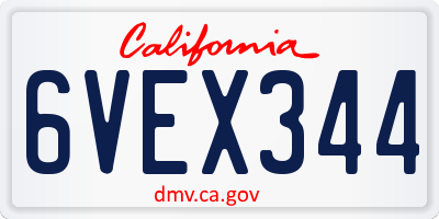 CA license plate 6VEX344
