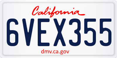 CA license plate 6VEX355