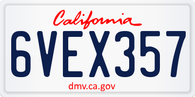 CA license plate 6VEX357