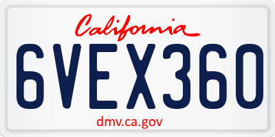 CA license plate 6VEX360