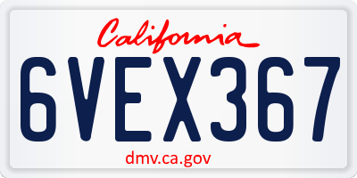 CA license plate 6VEX367