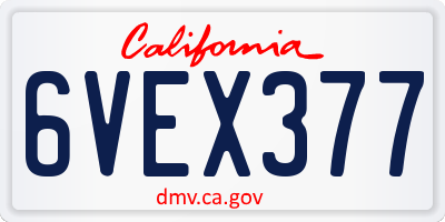 CA license plate 6VEX377