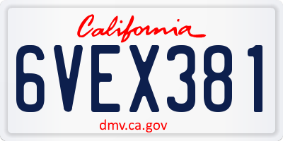 CA license plate 6VEX381