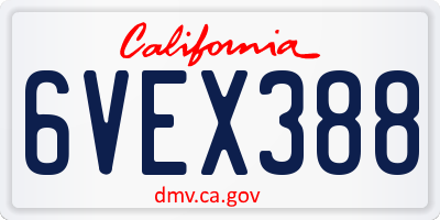 CA license plate 6VEX388
