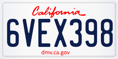 CA license plate 6VEX398
