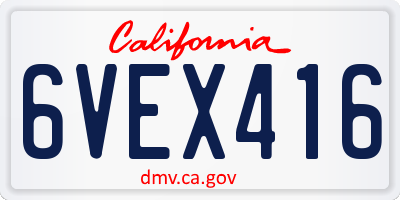 CA license plate 6VEX416