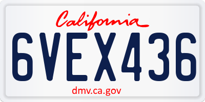 CA license plate 6VEX436