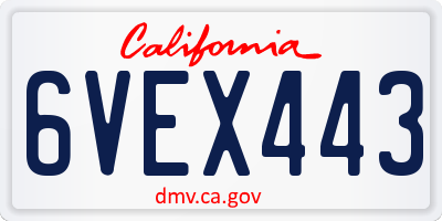 CA license plate 6VEX443