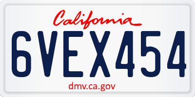 CA license plate 6VEX454
