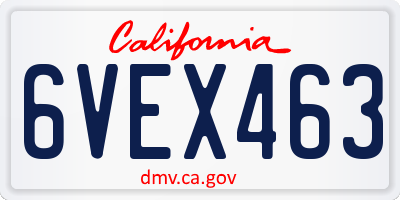 CA license plate 6VEX463