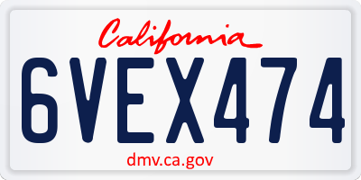 CA license plate 6VEX474