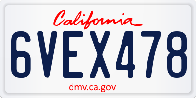 CA license plate 6VEX478