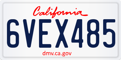 CA license plate 6VEX485