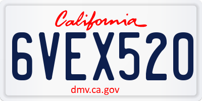 CA license plate 6VEX520