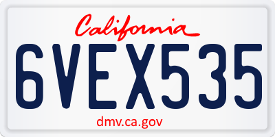 CA license plate 6VEX535