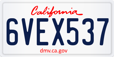 CA license plate 6VEX537