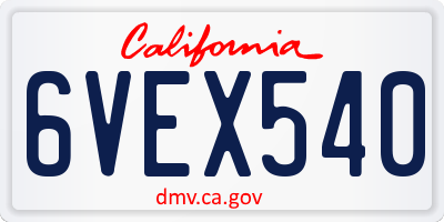 CA license plate 6VEX540