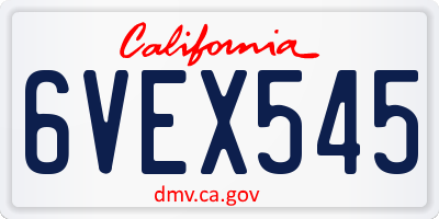 CA license plate 6VEX545