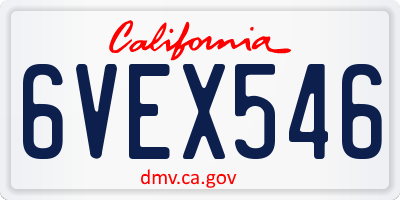 CA license plate 6VEX546