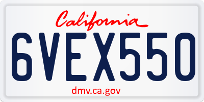 CA license plate 6VEX550