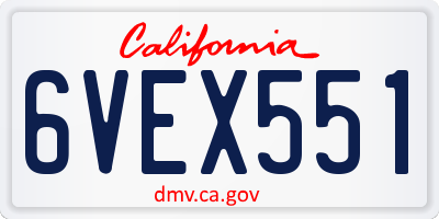 CA license plate 6VEX551