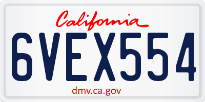 CA license plate 6VEX554