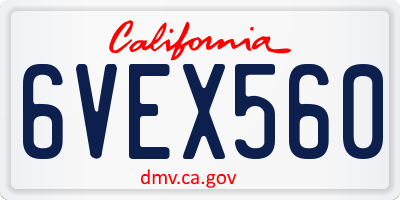 CA license plate 6VEX560