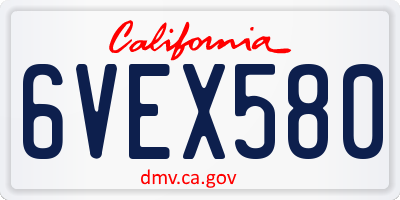 CA license plate 6VEX580