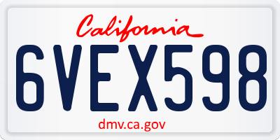 CA license plate 6VEX598