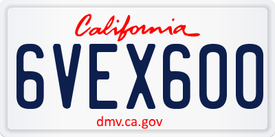 CA license plate 6VEX600