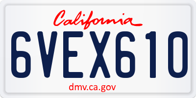 CA license plate 6VEX610