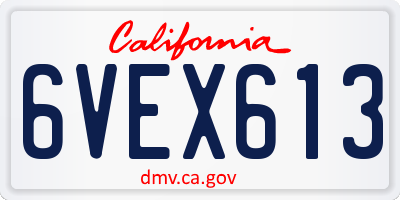 CA license plate 6VEX613