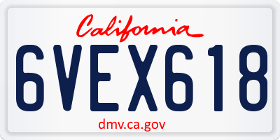CA license plate 6VEX618