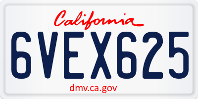 CA license plate 6VEX625