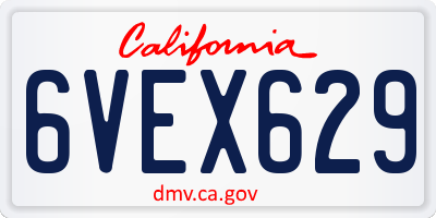 CA license plate 6VEX629