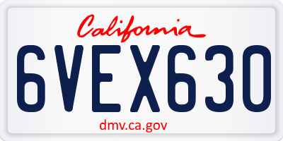 CA license plate 6VEX630