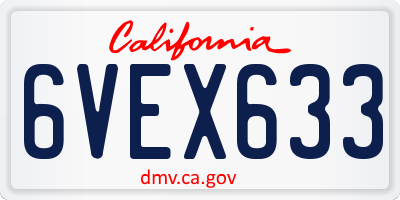 CA license plate 6VEX633