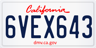 CA license plate 6VEX643