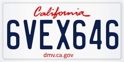 CA license plate 6VEX646