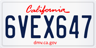 CA license plate 6VEX647