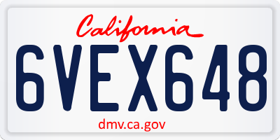 CA license plate 6VEX648