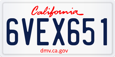 CA license plate 6VEX651