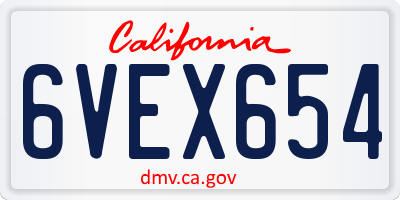 CA license plate 6VEX654