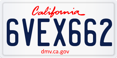 CA license plate 6VEX662