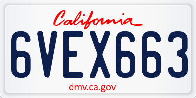 CA license plate 6VEX663