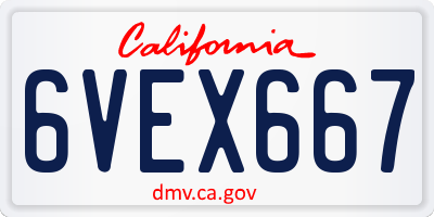 CA license plate 6VEX667